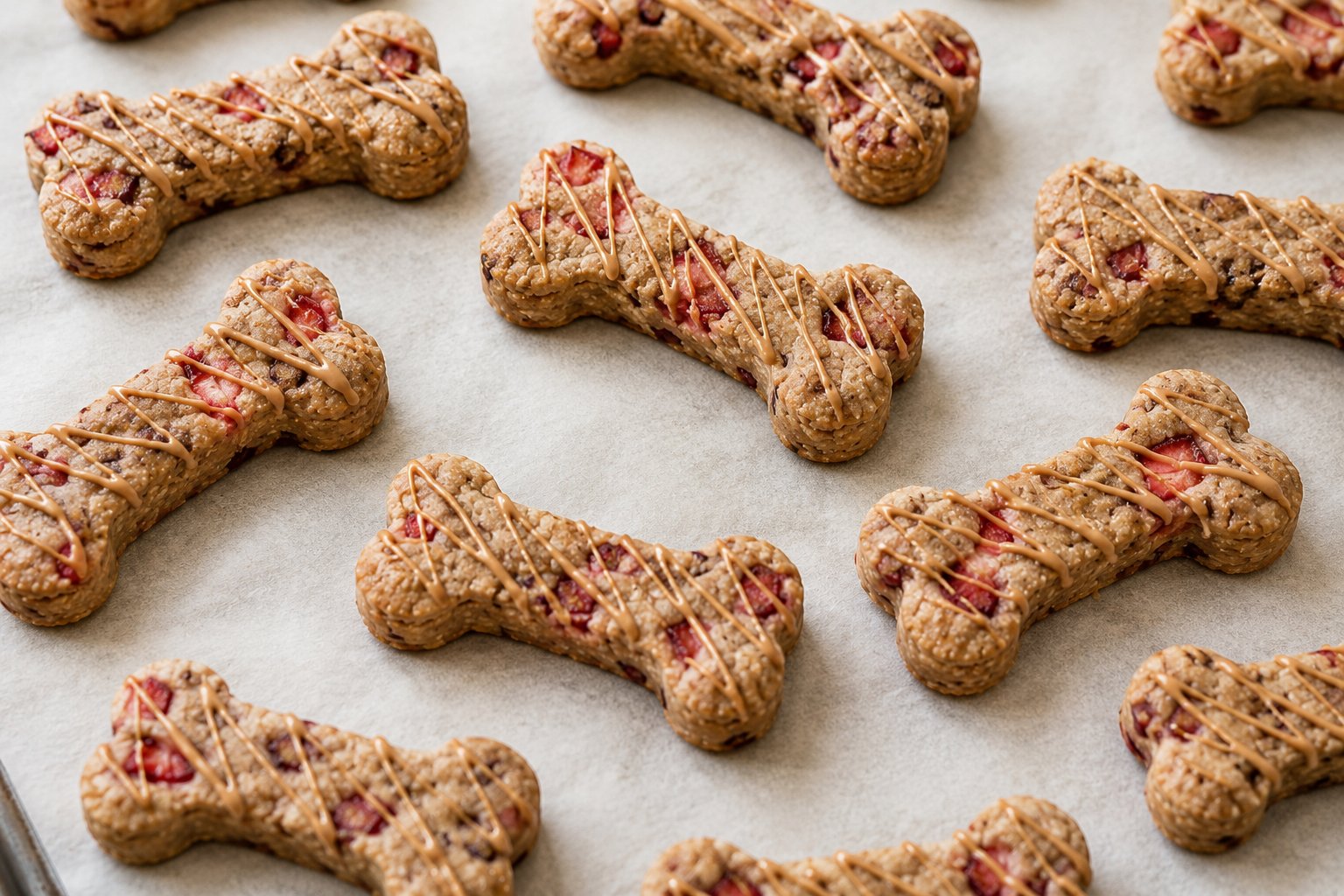 Strawberry Peanut Butter Shortbread Bones: Dog's Summer Delight
