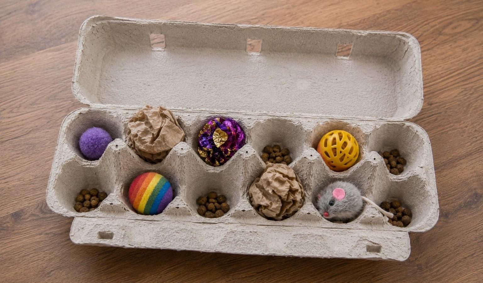 Cat Enrichment Idea: Egg Carton Treasure Hunt