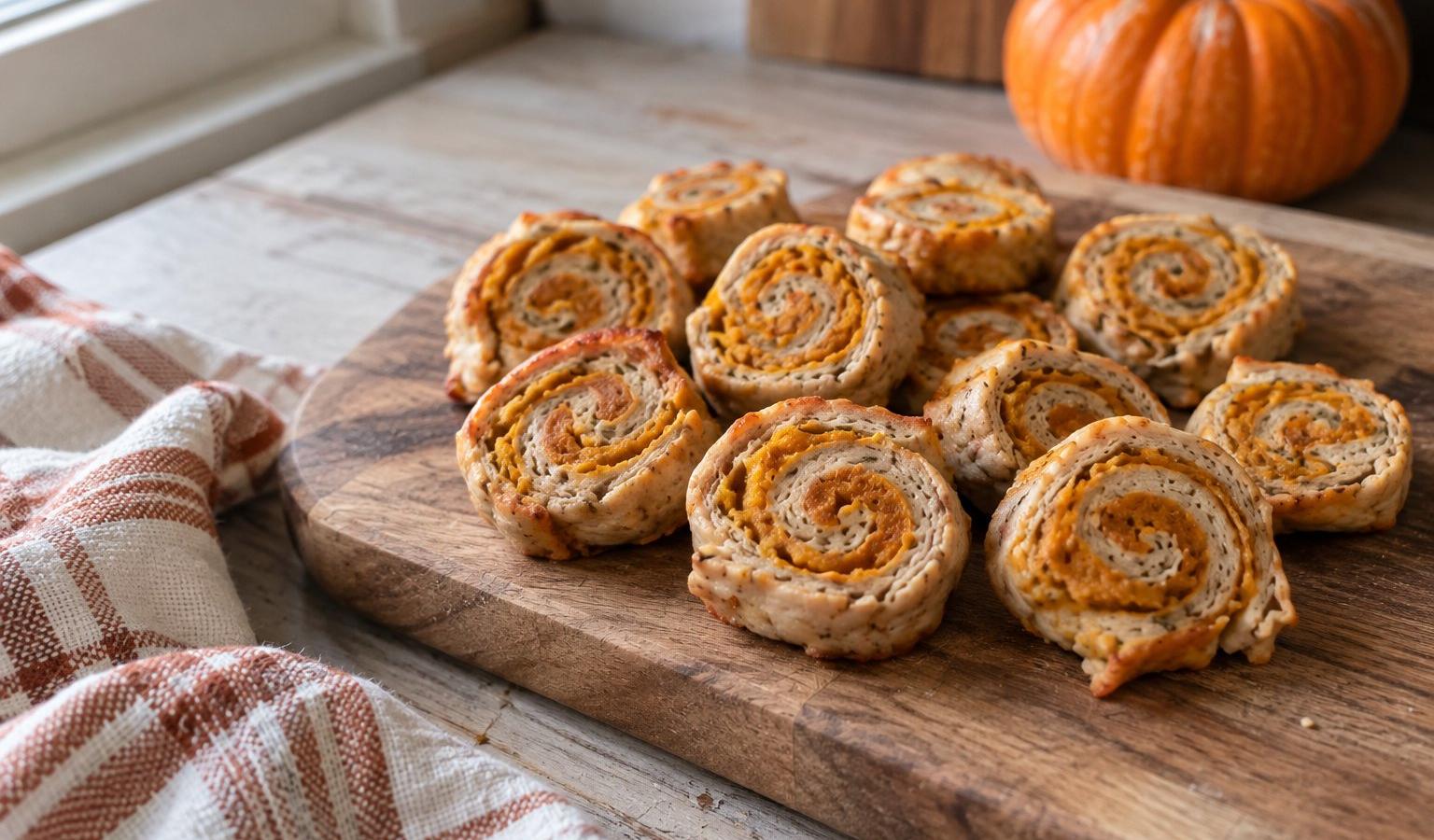 Turkey Cat Treats: Pumpkin and Turkey Pinwheels